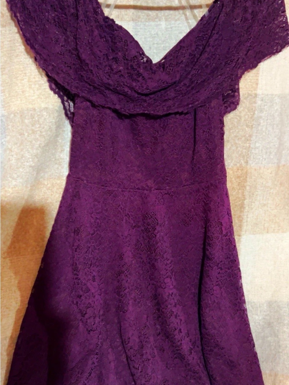 Charlotte Russe Deep Purple Lace Off-Shoulder Mini Dress